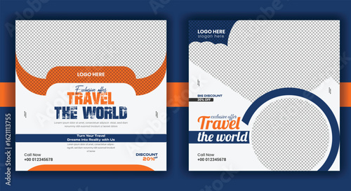 Travel agency post banner and Social media traveling template vector design