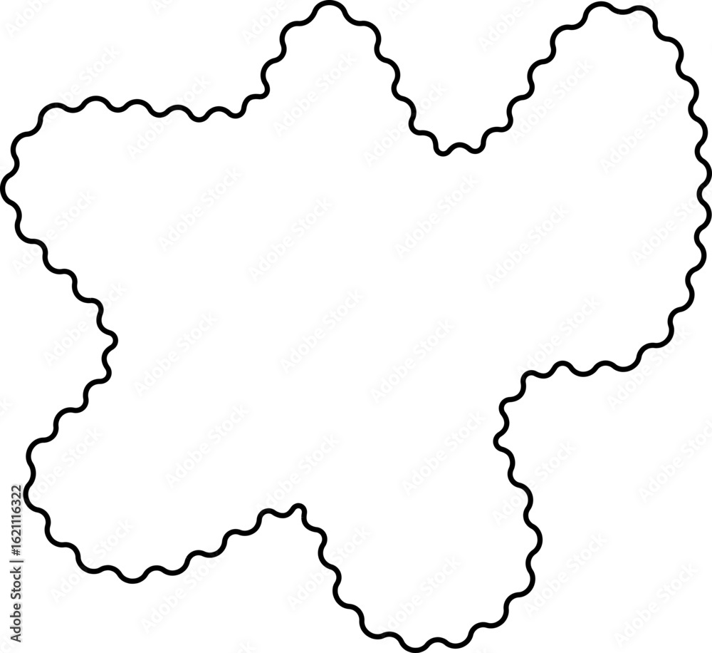 Fototapeta premium Gently curved shape with an undulating border and hollow center, formed by smooth contour lines.