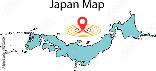 Japan map with location marker pinpointing central region vector illustration for travel and geography use