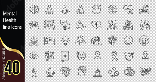 Minimalist Line Art Icons Representing Mental Health Concepts in Symmetrical Geometric Style