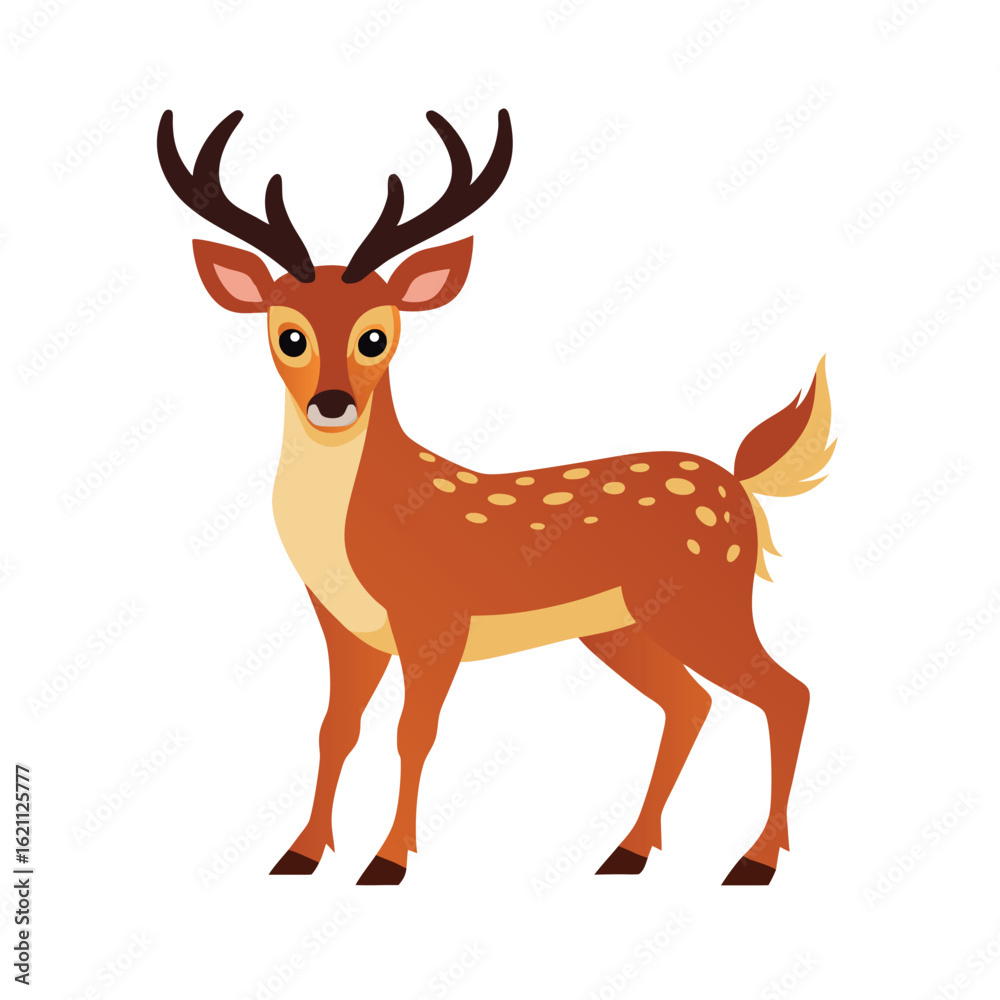 Fototapeta premium Deer Illustration: A stylized, full-body illustration of a deer, showcasing its distinctive antlers, spotted coat, and alert expression, perfect for nature-themed designs.
