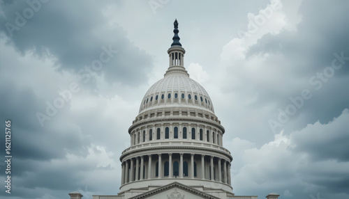 Stormy weather over capitol building washington d.C. Architectural photography dramatic atmosphere low angle view politics