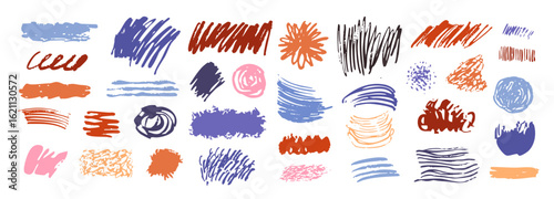 set of  grunge brushes stroke hand drawn elements, doodle, crayon, abstract shapes, design, vector