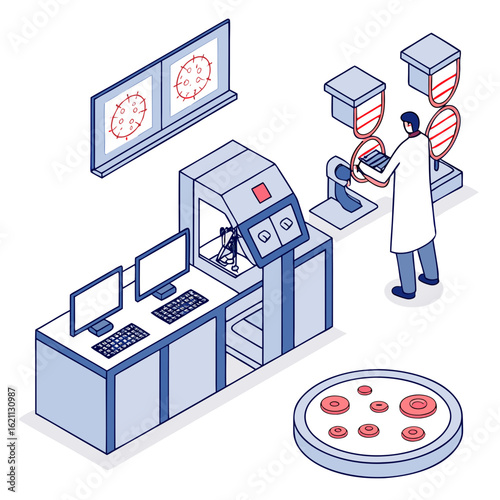 Scientist working with advanced laboratory equipment and virus research