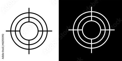 two contrasting target icons, one black on white and one white on black, each featuring concentric circles and crosshairs
