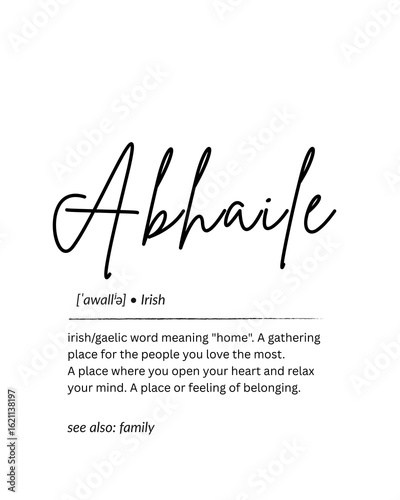 Abhaile Definition Print – Irish Wall Art, Gaelic Printable, Ireland Home Decor, Digital Download, Family Gift