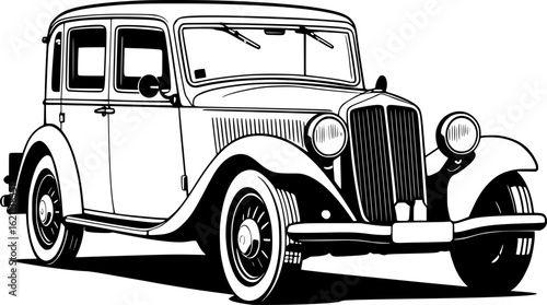 Old classic car outline vector illustration 