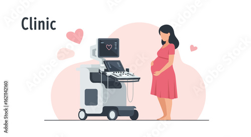 Expectant Mother During Ultrasound Examination At A Medical Center Or Clinic