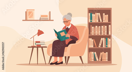 Elegant Senior Woman Enjoying A Quiet Reading Time In Her Cozy Home
