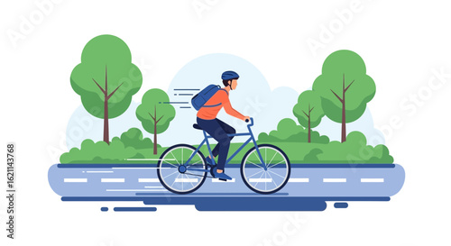 Cyclist Commuting Through Park Healthy Lifestyle And Eco Friendly Transportation