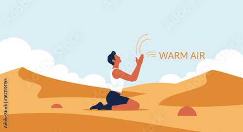 Feeling The Desert Heat Illustration Of Man In Warm Air Illustration