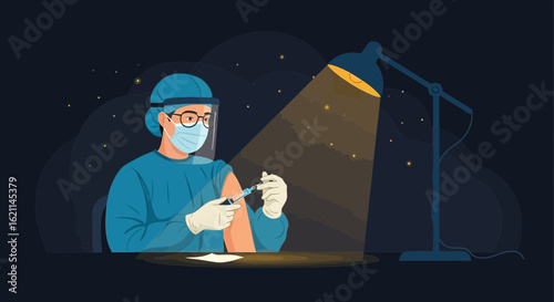 Dedicated Healthcare Professional Administering Vaccination Under Focused Light