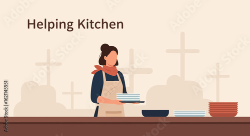 Female Volunteer Work Offering Food To Religious Organization Community Service