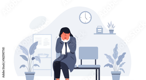 Distressed Woman Awaits News, Covering Face in Hospital Waiting Room