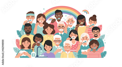 Diverse Group Promotes Dental Care And Hygiene For Healthy Smiles And Gums