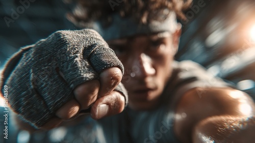 Wallpaper Mural Young Man Engaged in VR Boxing Game with Gym Background Torontodigital.ca