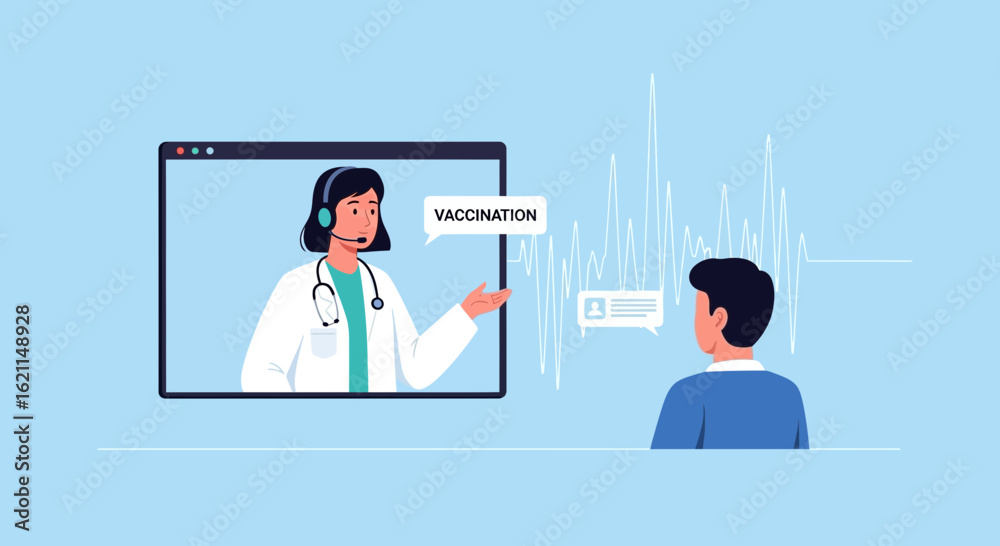 Fototapeta premium Doctor Consulting Patient About Vaccination Through Online Telemedicine Call