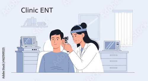 Doctor Examines Patient's Ear At Clinic In Order To Check Potential Problems
