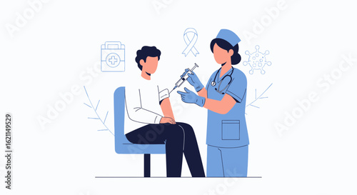 Doctor Giving Vaccine Injection to Patient, Immunization Concept, Healthcare Illustration