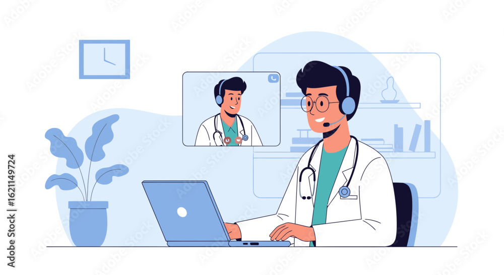 Fototapeta premium Doctor Telemedicine Consultation Using Laptop For Online Healthcare Services
