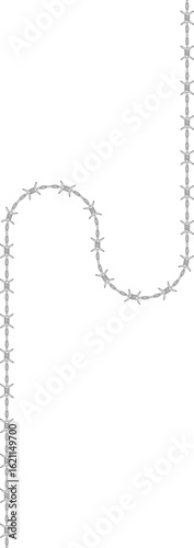 Barbed wire forming two opposing curves with barbs evenly spaced along their arcs.
