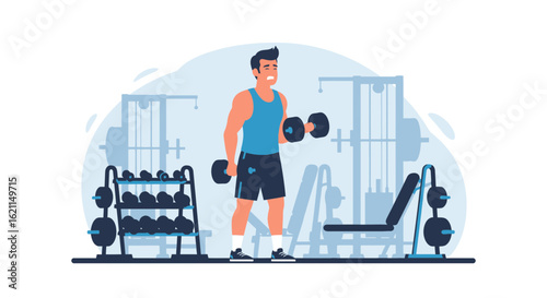 Exhausted Athlete Lifting Weights In Gym For Strength And Muscle Training