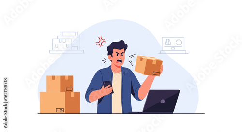 Frustrated customer experiencing problems with online shopping order and delivery