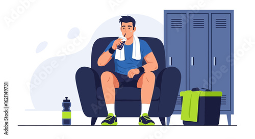 Exhausted Athlete Relaxing In Armchair After Workout At The Gym