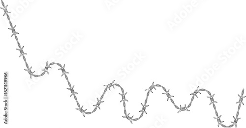 Barbed wire element forming a path with shifts in direction and has barbs distributed along its path.
