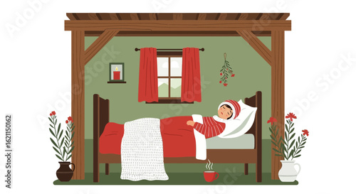Dreamy Winter Nap: A Cozy Indoor Scene Of Serenity And Warmth During Winter Time