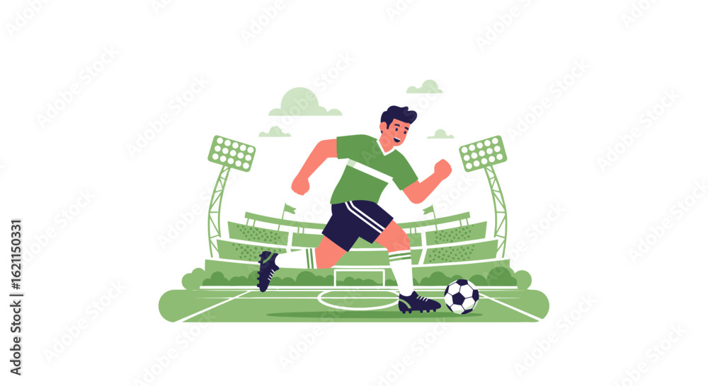 Obraz premium Dynamic Soccer Athlete Dribbling with Determination on the Field Surrounded by Stadium