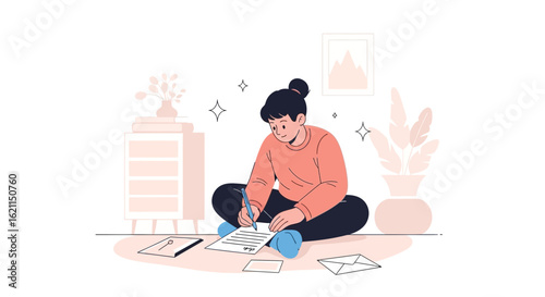 Creative Writing Inspiration Person Penning Letter On Floor With Decorative Home Elements