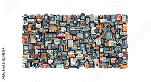 Collection Of Retro Technology Devices In Flat Design Style Illustration