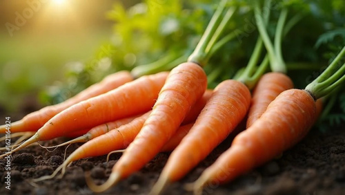 Fresh carrots in the garden. Close up. 