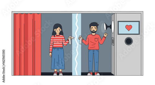 Couple Splitting Up in Photo Booth After a Romantic Photo Session