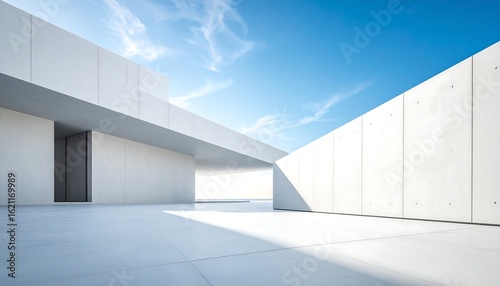 Modern concrete architecture under a bright sky