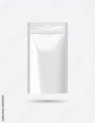Studio Shot of White Ziplock Pouch Packaging Mockup Isolated on White Background