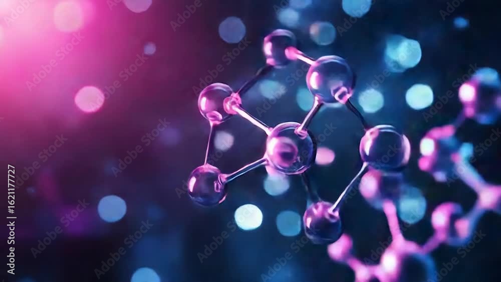 Glass molecule structure rotating on blurred background
