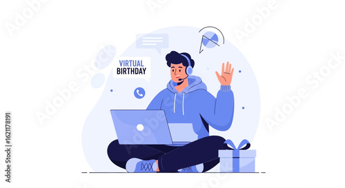 Celebrating A Virtual Birthday With Video Call And Gift Exchange At Distance