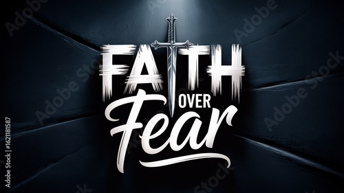 Faith over fear christian wallpaper background with sword and dark theme for motivation and hope