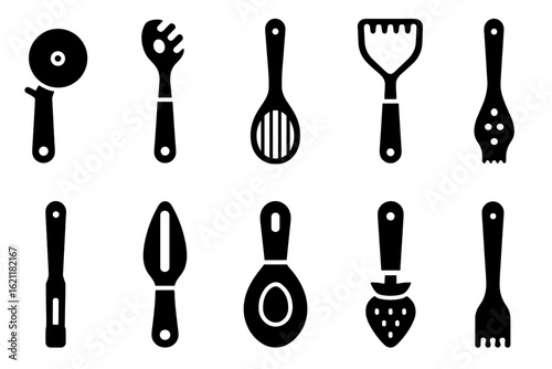 Cooking tools solid icon set. kitchen utensils, culinary equipment icons collection