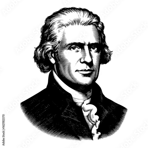 Thomas Jefferson bust portrait in woodcut style