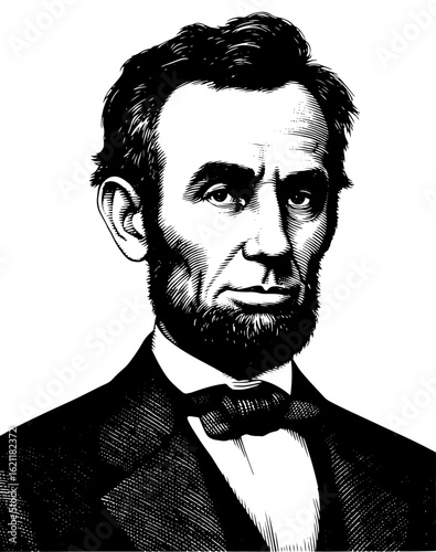 Abraham Lincoln bust portrait in woodcut style
