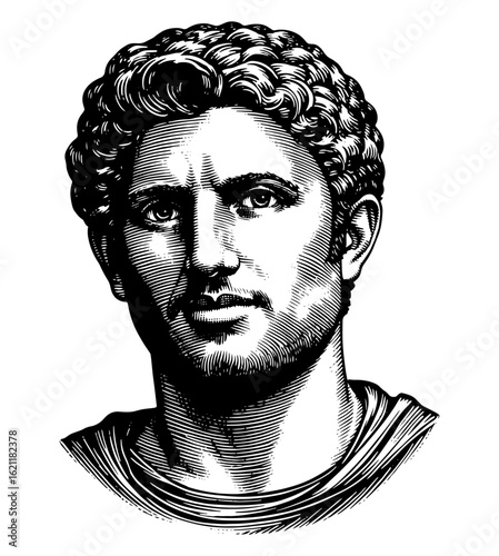 Classical man bust with a serious expression