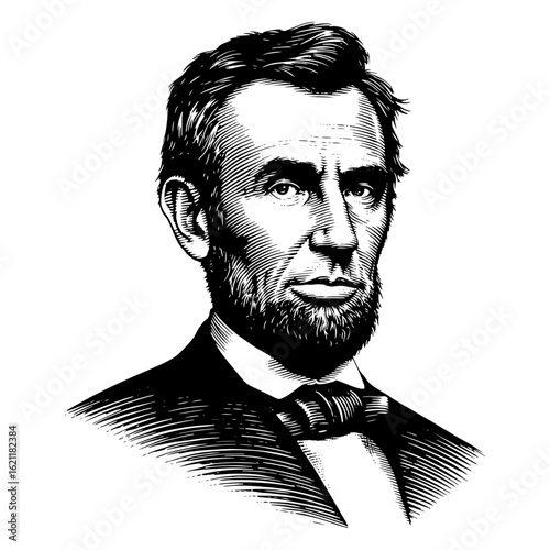 Abraham Lincoln woodcut portrait, black and white vector