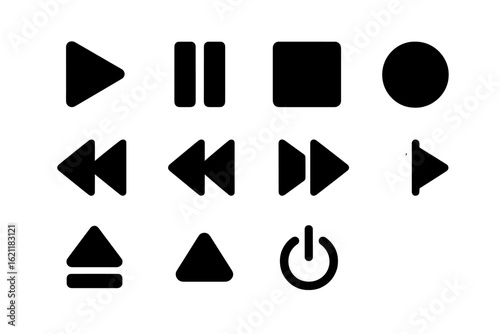 Multimedia, music control solid icon set. playback, navigation symbols collection