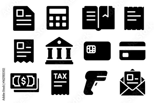 Finance and banking filled icon set. accounting, payment, tax, money icons collection