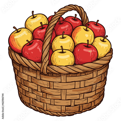 Basket of red and yellow apples in a woven basket with handle