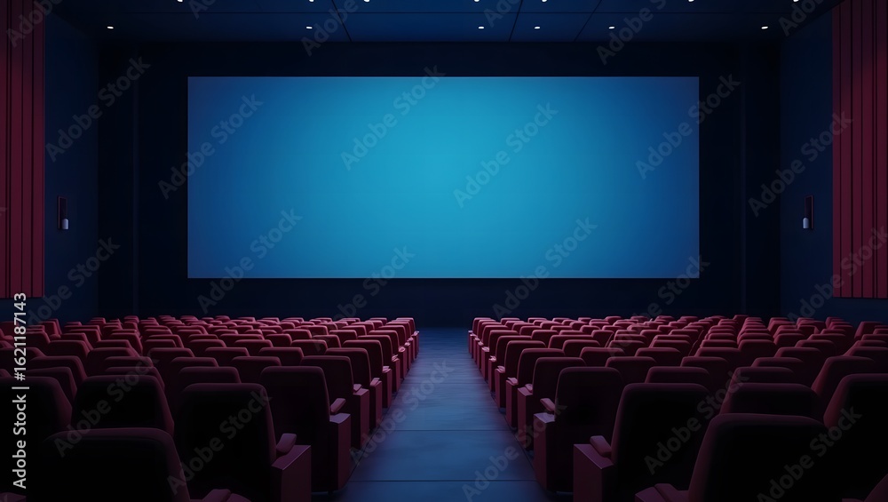 Fototapeta premium modern movie theater with red seats and blank screen