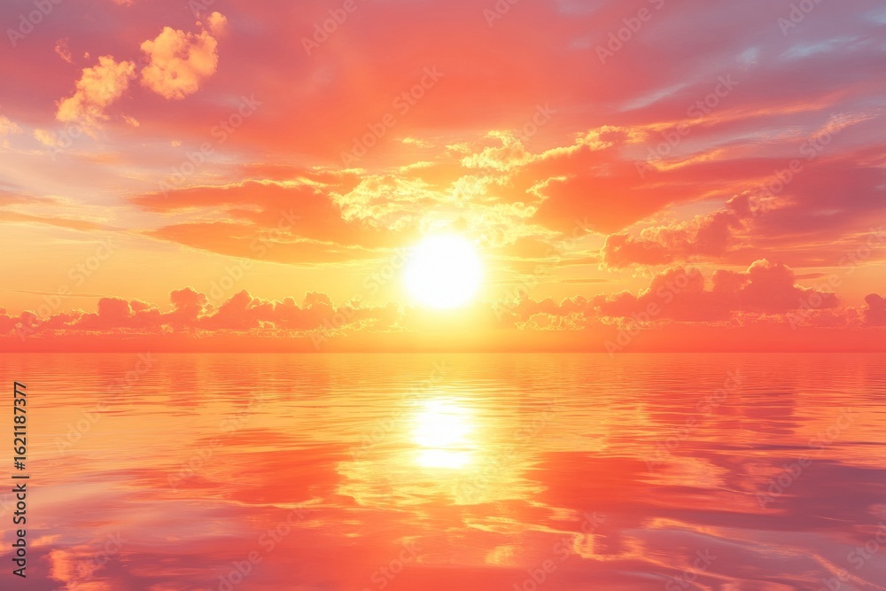 Fototapeta premium Glowing sun, clouds, skyline on horizon